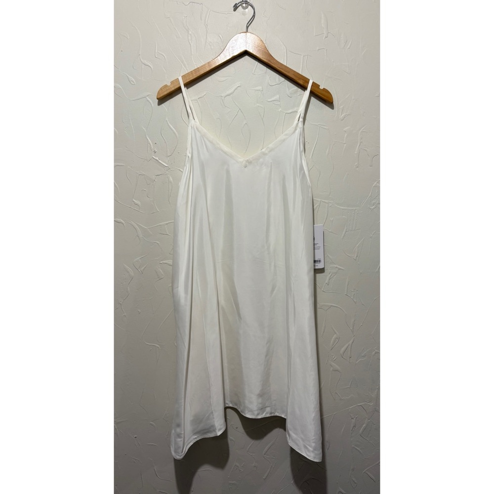 NWT Athleta “Calm Cool Slip Dress” ivory satin-finish mini slip dress (large)